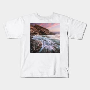 rushing waves against rock on beach in Jamestown, Rhode Island Kids T-Shirt